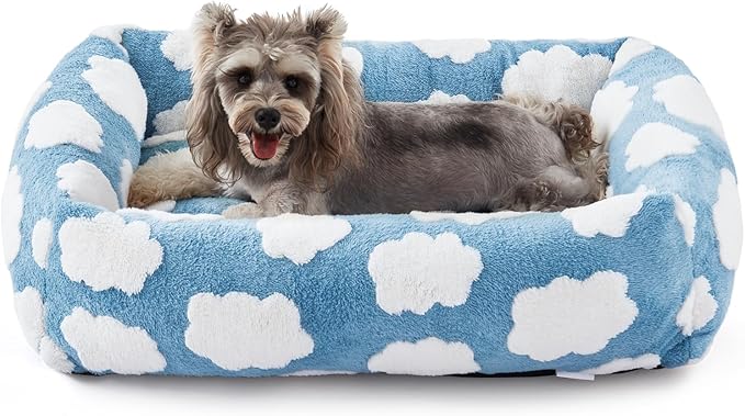 JOEJOY Small Dog Bed for Small Dogs, Rectangle Washable Orthopedic Dog Bed with Removable Zipper Cover, Cute Soft Calming Puppy Pet Bed with Jacquard Shaggy Plush & Non Skid Bottom