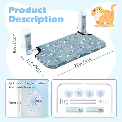 Glow in the Dark Cat Hammock with Cordless Cat Bed, 4 Strong Suction Cups, Warm Soft Zipper Cushions, Moon, Large