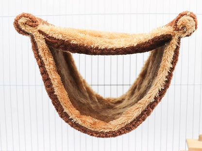 Fleece Winter Warm Rat Hammock, Double Layer Hanging Birds Nest Bed Tent with Warm Fleece, Bird Cage Stand Perch, Sleep Bed Cage Accessories for Rat, Guinea Pig, Chinchilla (Brown)