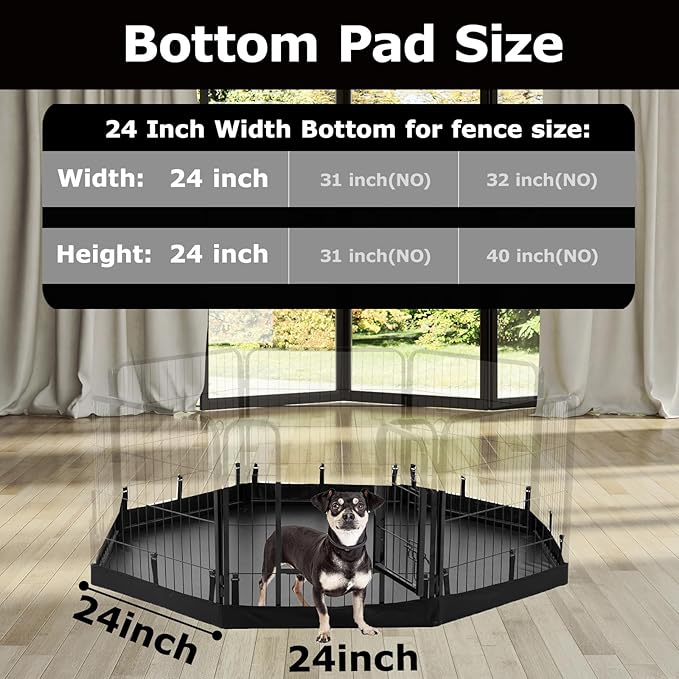 PJYuCien Dog Playpen Bottom Pad, Fits 24 Inch Width 8 Panels Regular Octagon Metal Exercise Pet Playpen, Black (Note:Playpen Not Included)