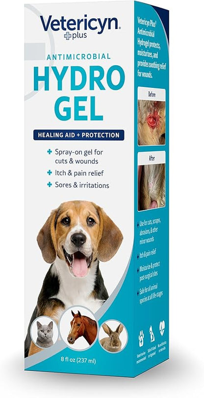 Vetericyn Plus Dog Wound Care Hydrogel Spray | Healing Aid and Wound Protectant, Sprayable Gel to Relieve Dog Itchy Skin, Safe for All Animals. 8 Ounces