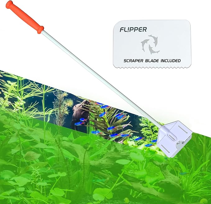 FL!PPER Flipper Platinum Aquarium Algae Scraper | Glass & Acrylic Tank Cleaner with Serrated Blade for Efficient Aquarium Maintenance (28” Rigid Shaft)