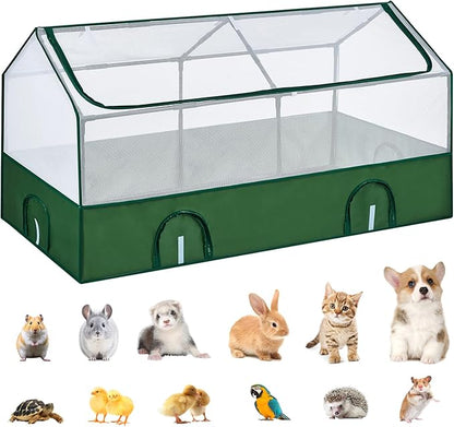 DINMO Small Animal Playpen, Guinea Pig Cages, Rabbit Playpen, puppy play pen for indoors, Pet Playpen with Waterproof Floor for Hamsters, Hedgehogs, bunny,kittens, Indoor Outdoor Portable Fence, Green