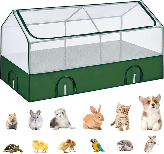 DINMO Small Animal Playpen, Guinea Pig Cages, Rabbit Playpen, puppy play pen for indoors, Pet Playpen with Waterproof Floor for Hamsters, Hedgehogs, bunny,kittens, Indoor Outdoor Portable Fence, Green