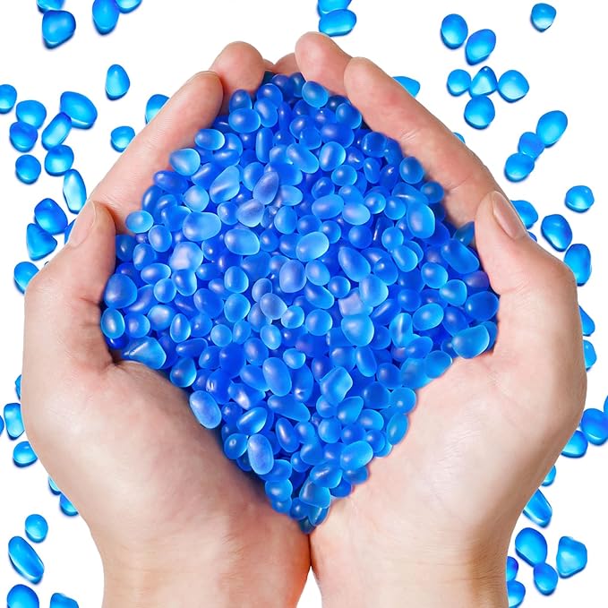 QEQEKAKA Sea Glass Stones for Crafts About 1LB (405g/14.28oz) Blue Glass Pebbles Gemstones Bulk for Beaching Wedding DIY Decoration Aquarium Turtle Tank Vase Filler (Lake Blue)