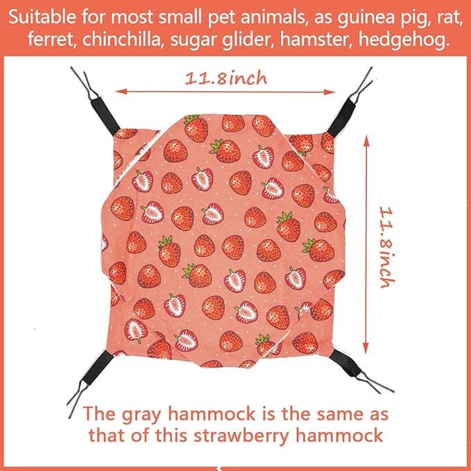 LEFTSTARER Triple-Layer Sugar Glider Hammock Small Pet Animal Cage Accessories Bed for Rat Guinea Pig Ferret Hamster Chinchilla Playing Sleeping (1pcs Grey &1pcs Strawberry)