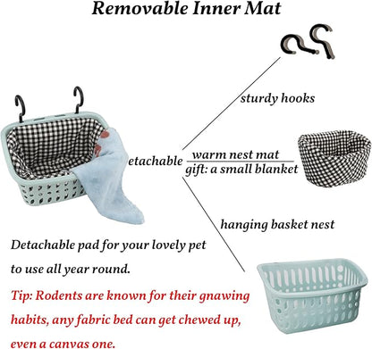 JWShang Rat Hammock for Cage, Chew Proof Hanging Basket Bed with Sturdy Hooks, Pet Cage Accessories, Safe Cozy Small Animal Rodent Hammock for Sugar Glider Mice Snuggling Sleeping