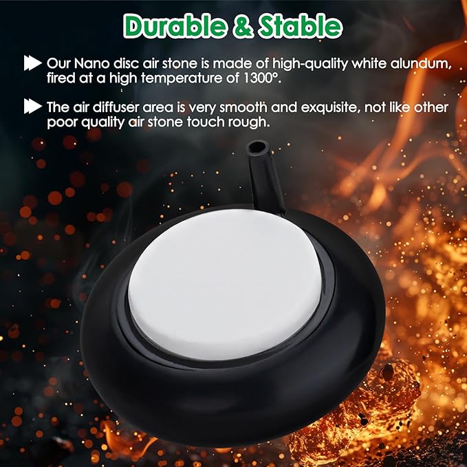 hygger Aquarium Air Stone, Fish Tank Bubbler, Nano Furnace Flue Round Stone Disk, Small Bubbles and High Dissolved Oxygen, with 2 Suction Cups, 1 Adjust Valve, 1 Check Valve (2 Inch)