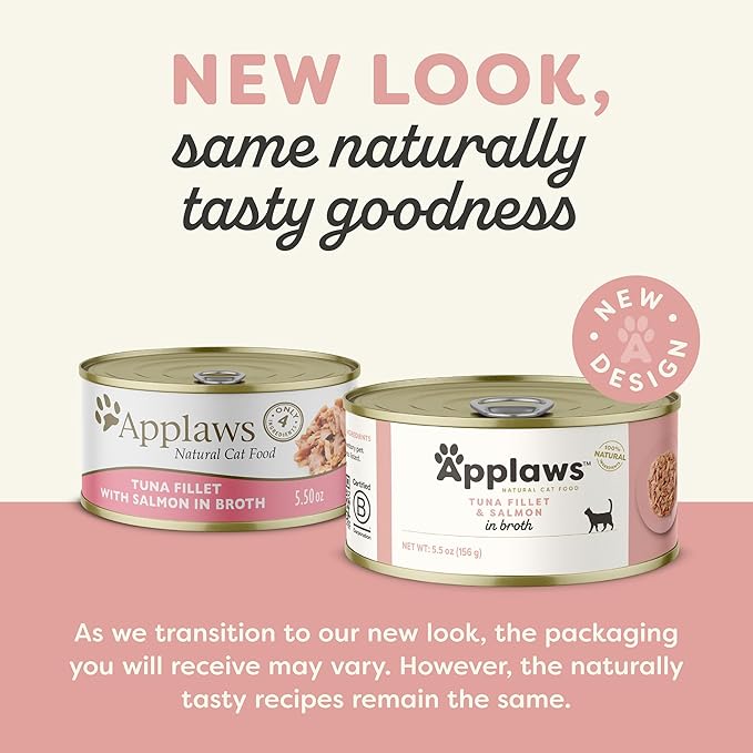 Applaws Natural Wet Canned Cat Food, Limited and Natural Ingredients, High Protein with No Artificial Additives, Tuna Fillet & Salmon in Broth (24 x 5.5oz Cans)
