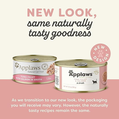Applaws Natural Wet Canned Cat Food, Limited and Natural Ingredients, High Protein with No Artificial Additives, Tuna Fillet & Salmon in Broth (24 x 5.5oz Cans)
