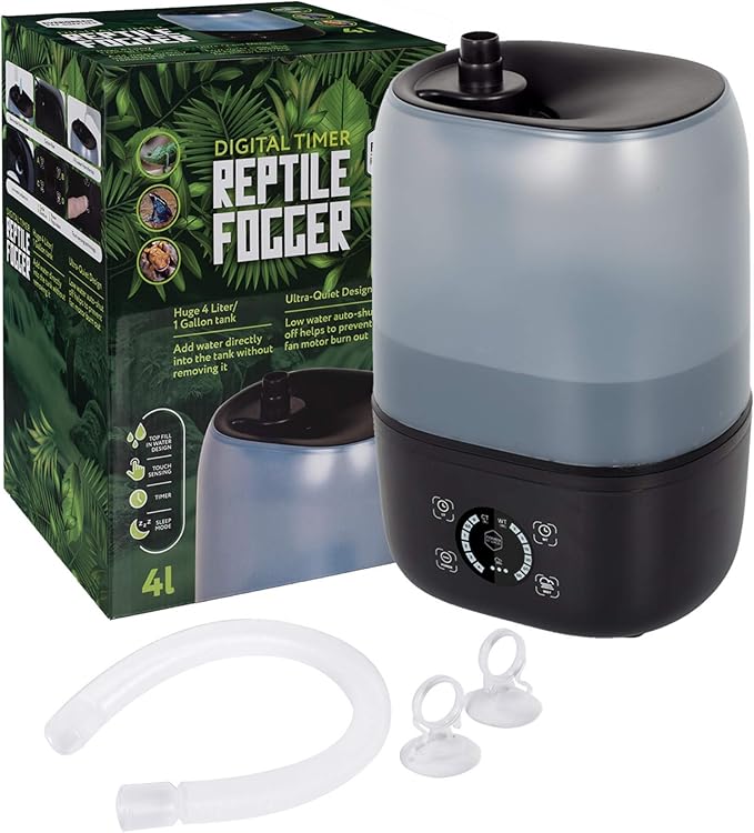 Evergreen Pet Supplies Reptile Fogger Humidifier - 4L Tank, Digital Timer - Automatic Misting System for Terrarium & Amphibian Enclosures