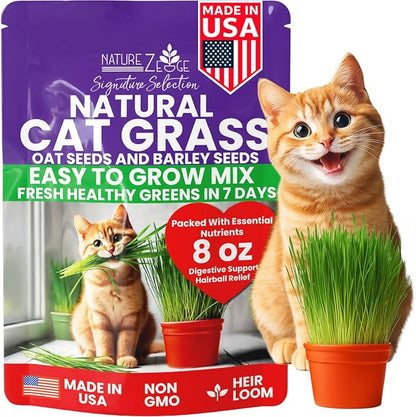 NatureZ Edge Premium Cat Grass Seeds for Indoor Cats, Non GMO - 1/2 lb Oat & Barley Grass for Indoor Cats, Cat Plant, Kitty Lawn, Pet Grass, Hierba para Gatos, Made in USA