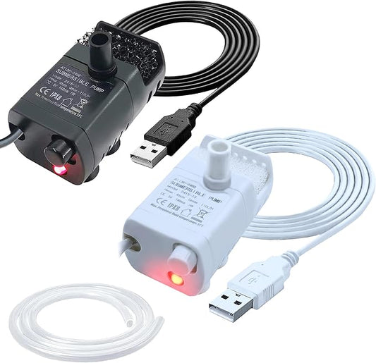 2Pcs USB Mini Fountain Pump,DC 5V 0.7W Mini Submersible Pump with Filter,Suitable for Small and Medium-Sized Aquariums,Desktop Fountain Pumps,Ponds,Hydroponic Pumps (black + white)