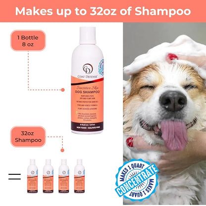 COAT DEFENSE Sensitive Dogs Shampoo | Made in USA | All-Natural Hypoallergenic - Soothes and Relieves Itchy & Dry Skin | 8 Ounces Concentrated Makes 32 Ounces
