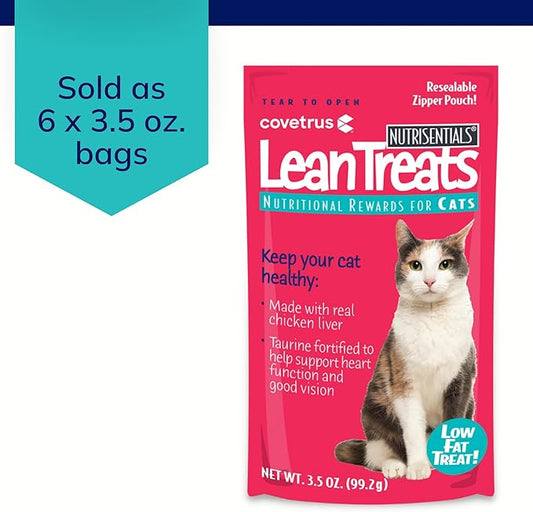 Covetrus Nutrisential Lean Treats for Cats - Soft Cat Treats for Small, Medium, Large Cats - Nutritional Low Fat Bite Size - Chicken Flavor - 6 Pack - 3.5oz