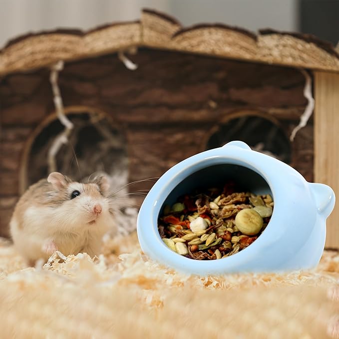 Ceramic Small Pet Hamster Food Bowl Guinea Pig Food Bowls Hamsters Water Bowl Ferret Chinchillas Squirrels Hedgehog Accessories Reptiles Hamster Accessories for Cages (Blue)