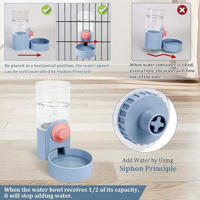 Pet Feeder Waterer Hanging Dog Cat Food Water Dispenser, Automatic Gravity Feeder Waterer Set for Cage Pets, Travel Food Water Bowl Rabbit Feeder for Ferret Small and Medium Animals, Purple