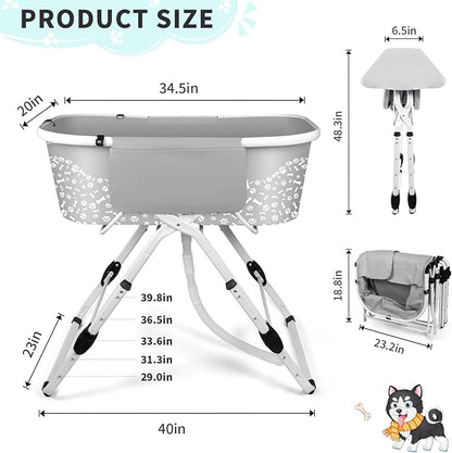 BACOENG Portable Dog Bathtub, 5 Height Adjustable Dog Washing Station, Dog Tubs for Bathing and Grooming, Pet Bath Tub for Small to Large Dogs, Indoor and Outdoor Use
