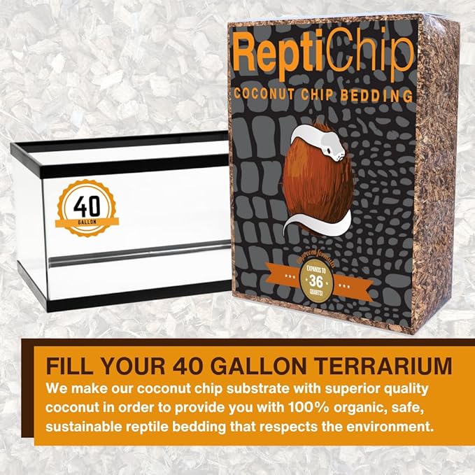 ReptiChip Reptile Bedding Loose Coconut Chip 12 Quart Coco Husk Substrate Mulch for Snake Habitat, Ball Python Terrarium, Turtle Tanks, Tortoise Enclosure