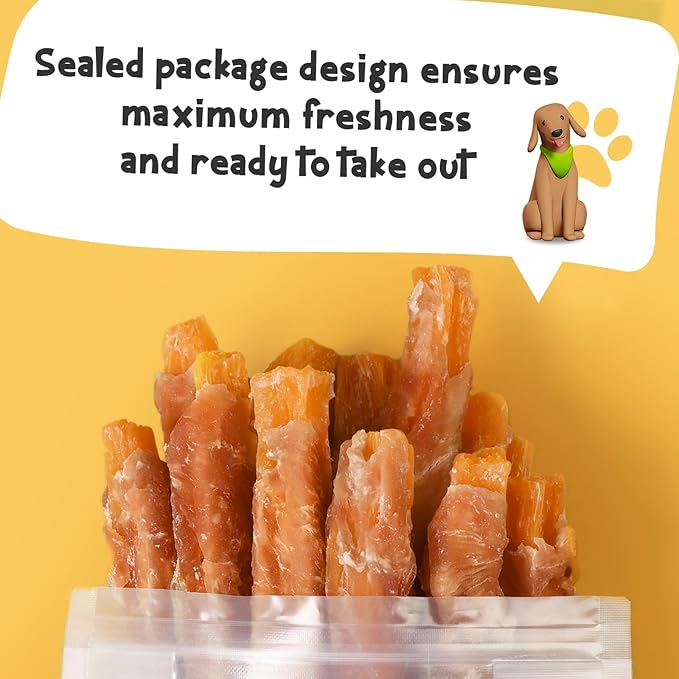 ASMPET Dog Treats Chews, Chicken Wrapped Sweet Potato Strips, Gluten & Grain Free Dog Snacks for Training Rewards 10.6 oz