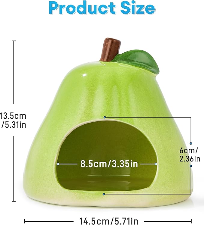 BUCATSTATE Hamster Hideout Ceramic, Pear Shape Hamster House and Habitats Cool Bed, Ideal for All Season Dwarf Hamster, Gerbil, Mice, Golden Bear (Green-Large)