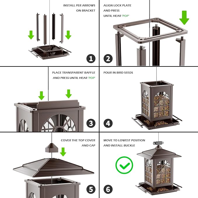 Birdream Bird Feeders for Outdoors Hanging, Classic Courtyard Design Fun Assembly 3.5LB Large Bird Feeder, Attracting Wild Birds Cardinals Goldfinches Sparrows - Brown