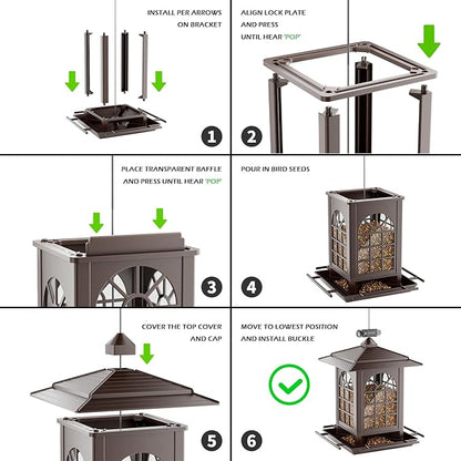 Birdream 2 Pack Bird Feeders for Outdoors Hanging - 7LB Total Capacity Classic Courtyard Design Fun Assembly Large Bird Feeder, Attracting Wild Birds Cardinals Goldfinches Sparrows - Brown