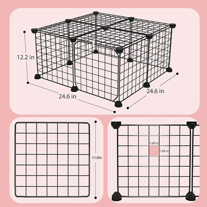 Guinea Pig Cages with Door and Top, 25x25x12inch Small Animal Cage, 12pcs Metal Grid Panels Small Animal Playpen, Expandable Cage for Guinea Pigs, Rabbits, Hamsters and Hedgehogs, Kitten
