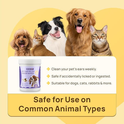 HICC PET Dog Ear Finger Wipes, Ear Cleaner Wipes for Dogs & Cats, Dog Ear Infection Treatment to Relief Itching & Inflammation, Remove Wax, Dirt & Stop Smelly, Non-Irritating, 50ct(Coconut Scent)