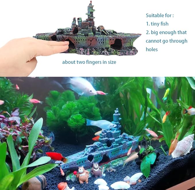 Little Aquarium Shipwreck Sunken Pirate Ship Mini Boat Fish Tank Decorations for Betta