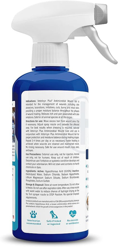 Vetericyn Plus All Animal Wound Care Hydrogel Spray | Healing Aid and Wound Protectant, Sprayable Gel to Relieve Dog, Cat, Horse Itchy Skin, Safe for All Animals. 16 ounces