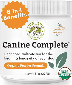 Wholistic Pet Organics Canine Complete - Dog Multivitamin Powder - 8 Oz - Daily Dog Vitamins and Supplements for Homemade Food - Immune System, Skin, Coat & Overall Health - Small and Large Breed