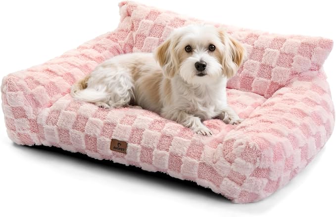 Cat Bed Cat Couch for Puppy and Kitten, Fluffy Dog Bed Medium Dogs Couch, Supportive Cats Sofa for Indoor Cats, Washable Cover & Non-Slip, 32 inch, Pink
