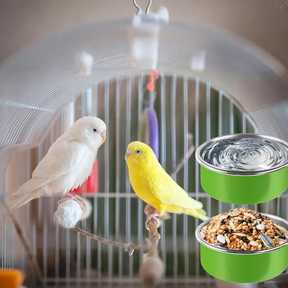 2 Pcs Stainless Steel Bird Bowls, Small Bird Food Dishes for Cage, Parrot Cage Feeder with Clamp Holder for Parakeet/Cockatiels/Conure/Budgies/Ferret/Small Animal