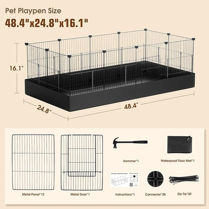 12 Panels Small Animal Playpen with Waterproof Mat - Durable Metal Wire Yard Fence for Guinea Pigs, Kittens, Puppies, Hamsters, and Hedgehogs - Indoor & Outdoor Pet Cage