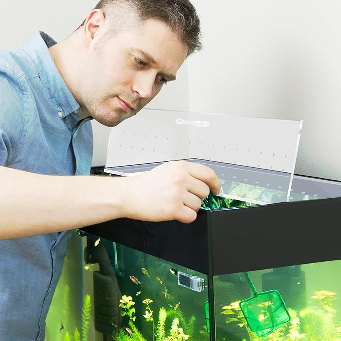 Sieral Aquarium Polycarbonate Canopy Set 2 Pcs 22.95 x 11.5 x 0.12 Inch for 33/40/55 Fish Tank with Center Brace Aquariums Cover Fish Tank Lid with a Hook Knife, Breathable Hole and Handle, Clear