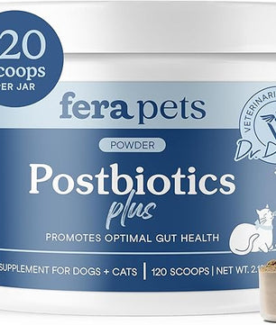 Fera Pets Postbiotics Plus Prebiotics for Dogs & Cats - with Slippery Elm - Promotes Optimal Digestive Health & Inflammatory Response - Enhances Immunity - 120 Scoops