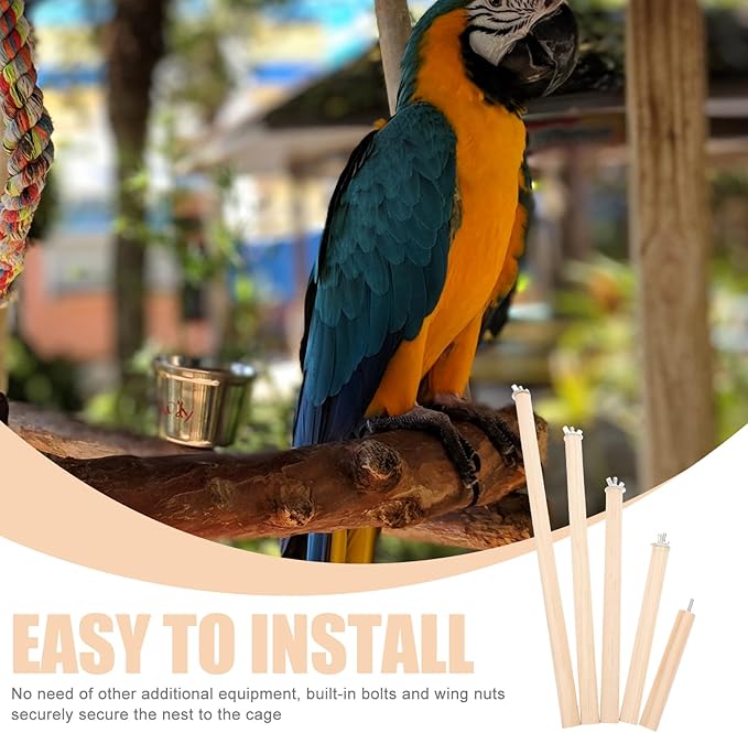 Wood Bird Perch Stand 5pcs Parrot Cage Stick Standing Sticks Climbing Branch Rod Bird Cage Grinding Toy for Cockatiels Parakeet （10+15+20+25+30 CM）