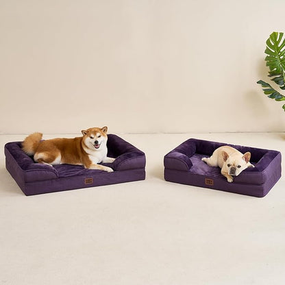 EHEYCIGA Orthopedic Dog Beds for Large Dogs, Waterproof Memory Foam Large Pet Bed with Sides, Non-Slip Bottom and Egg-Crate Foam Dog Couch Bed with Washable Removable Cover, Purple