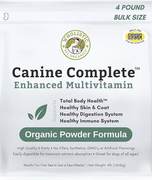 Wholistic Pet Organics Canine Complete - Dog Multivitamin Powder - 4 Lb - Daily Dog Vitamins and Supplements for Homemade Food - Immune System, Skin, Coat & Overall Health - Small and Large Breed