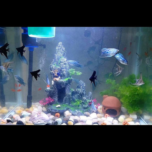 Aquarium Décor Thematic Ornaments-Mountain View Stone Ornament Tree Rock Cave Fish Tank Decoration Fish Rest Play Hiding Cave