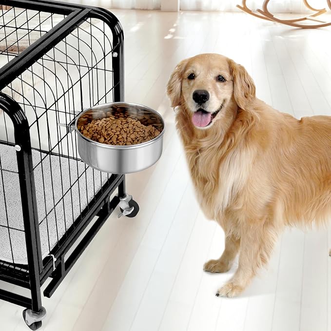 Dog Bowl Stainless Steel Pet Hanging Food Water Bowl Cage Feeding Cup Feeder for Dogs Cats Rabbits Birds Small Animal (X-Large)