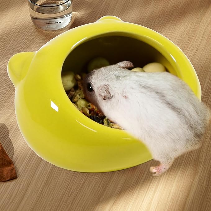 Ceramic Small Pet Hamster Food Bowl Guinea Pig Food Bowls Hamsters Water Bowl Ferret Chinchillas Squirrels Hedgehog Accessories Reptiles Hamster Accessories for Cages (Yellow)