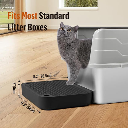 Cat Litter Box Ramp Mat with Filter Function, Cat Step Pedal Stool for Self-Cleaning Litter Box, Easy to Clean, Ideal for Kitten & Elderly Cats (Black)