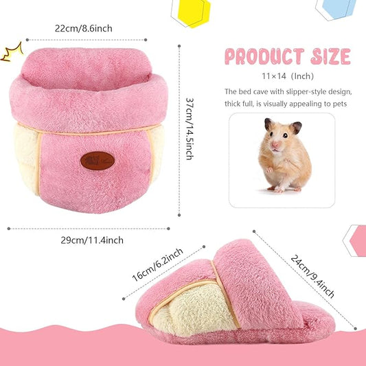 YUEPET Guinea Pig Bed Cuddle Cave Warm Fleece Cozy House Bedding Sleeping Cushion Cage Nest for Small Animal Squirrel Chinchilla Hedgehog Cage Accessories Pink