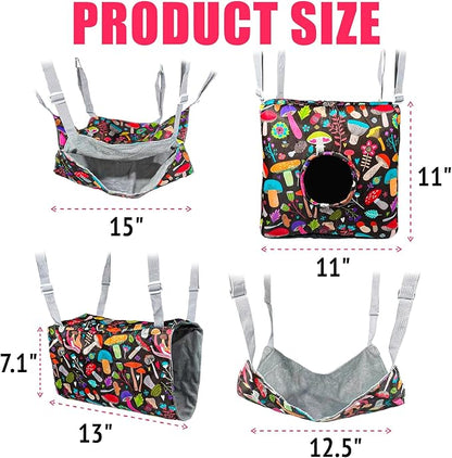 Guinea Pig Hammock,4 Pack Ferret Hammock Small Pets Hanging Hammock Ferret Hideout Bed Hamster Cage Accessories for Guinea Pig,Rat,Sugar Glider,Squirrel,Hamster(Mushrooms)