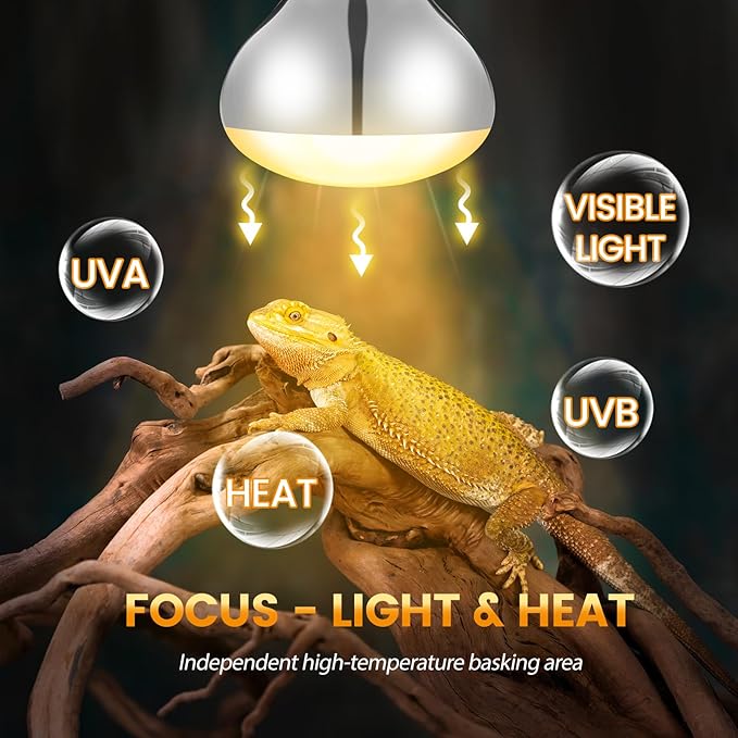 Dual Reptile Light Fixture with 100W Full Spectrum UVA UVB Light Bulb & 100W Nighttime Ceramic Heat Emitter, 2 Independent Switches, Reptile UVA UVB Light Combo Pack