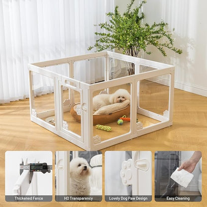 Clear Acrylic Dog Playpen Plastic Puppy Enclosure Foldable Fence Kennel for Dogs Cat Rabbit Easy Assemble Pet Pen for Pig Indoor Transparent Preferable for Small Dogs (23.6“ Height, 8PCS)