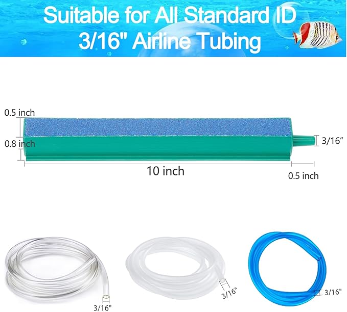 Aquarium Air Stone 10 Inch Long Air Stone Bar Kit with Square Oxygen Diffuser Bubble Release Mineral Airstones for Fish Tank Pumps DWC Bucket Reservoir Pond