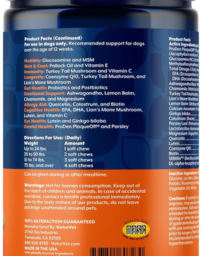 NaturVet All-in-One Adult Dog Daily Care, 10-in-1 Supplement Dog Soft Chews for Mobility, Skin, Digestion, Teeth, Cognition, Eyes, Hickory Smoked Bacon Flavored Pet Supplement for Dogs, 60 Count